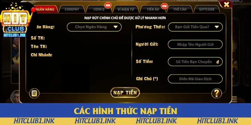 Các hình thức nạp tiền